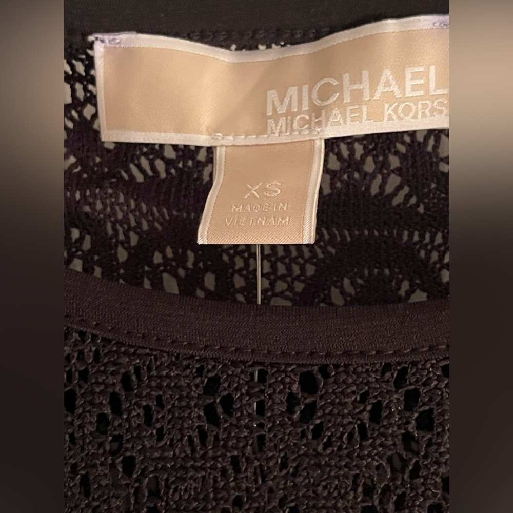 MICHAEL KORS BLACK RUFFLE DRESS | LACE BOTTOM | LONG SLEEVES XS - Picture 4 of 10